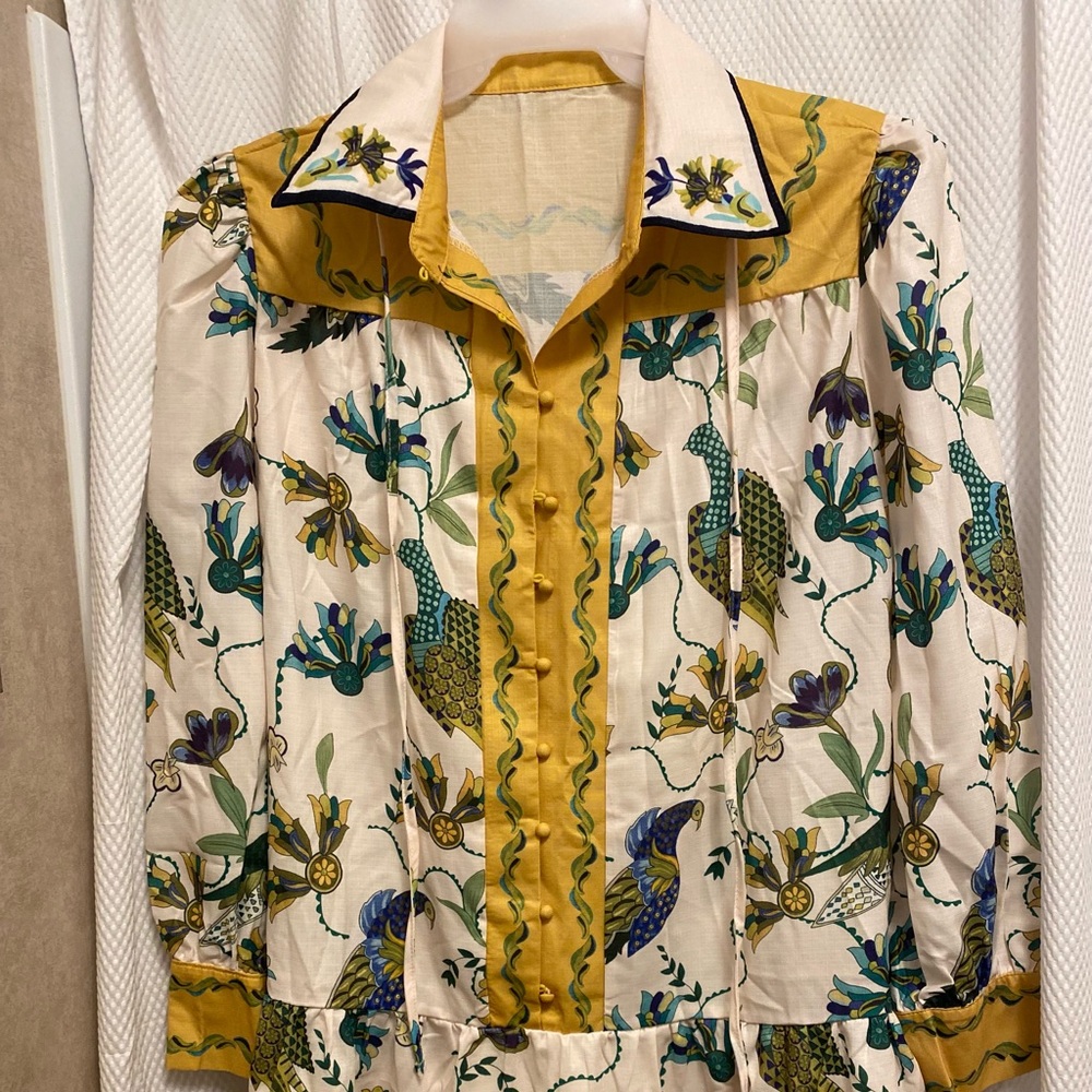 Floral Patterned Shirt Dress with Yellow Accents